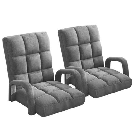 2X Foldable Lounge Cushion Adjustable Floor Lazy Recliner Chair with Armrest Grey