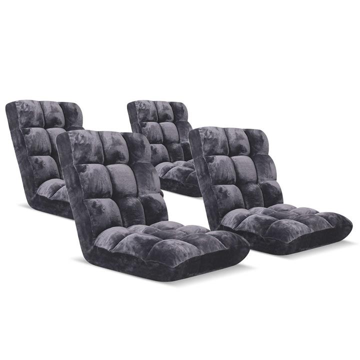 4X Floor Recliner Folding Lounge Sofa Futon Couch Folding Chair Cushion Grey
