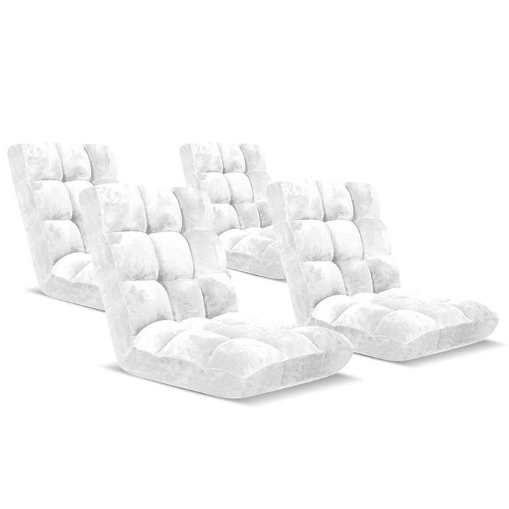4X Floor Recliner Folding Lounge Sofa Futon Couch Folding Chair Cushion White