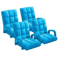 4X Foldable Lounge Cushion Adjustable Floor Lazy Recliner Chair with Armrest Blue