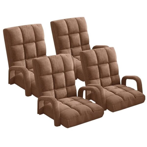 4X Foldable Lounge Cushion Adjustable Floor Lazy Recliner Chair with Armrest Coffee