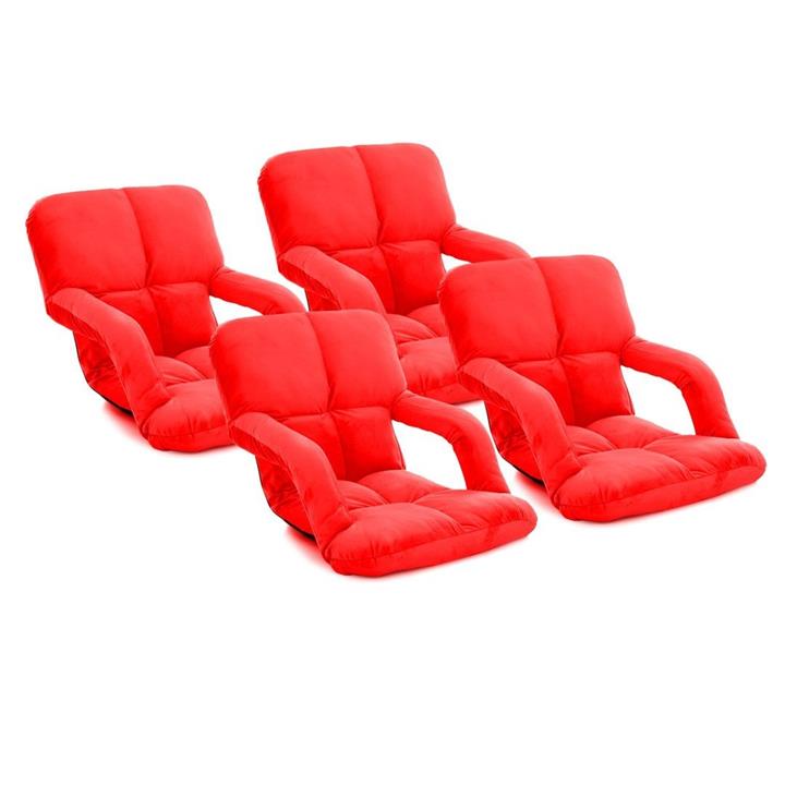 4X Foldable Lounge Cushion Adjustable Floor Lazy Recliner Chair with Armrest Red