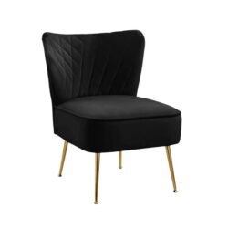 Adele Velvet Fabric Lounge Accent Armchair W/ Gold Legs - Black