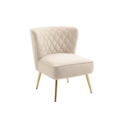 Adele Velvet Fabric Lounge Accent Armchair W/ Gold Legs - Cream Beige
