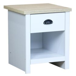 Ari Modern Bedside Nightstand End Lamp Side Table W/ 1-Drawers - Oak & White