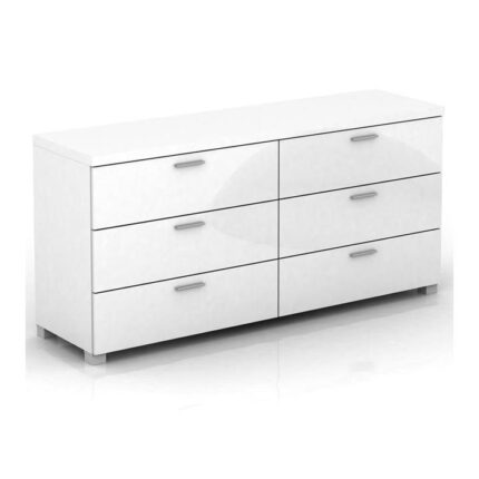 Baggio High Gloss Chest of 6-Drawer Lowboy Sideboard Storage cabinet - White