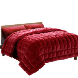 Bedding Faux Mink Quilt Comforter Fleece Throw Blanket Doona Burgundy Super King