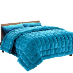 Bedding Faux Mink Quilt Comforter Winter Weight Throw Blanket Teal Super King