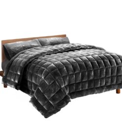 Bedding Faux Mink Quilt Plush Throw Blanket Comforter Duvet Cover Charcoal Double