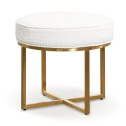 Bianka Ivory White Boucle Ottoman - Brushed Gold Base by Interior Secrets - AfterPay Available
