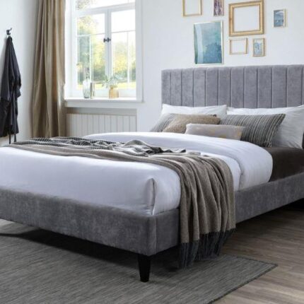 Cannes 2PCE Double Upholstered Headboard and Bed Base Bundle | Grey Fabric | Shop Online or Instore | B2C Furniture