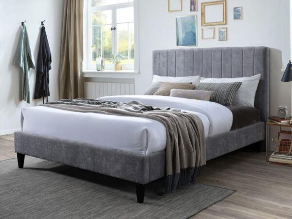 Cannes 2PCE Double Upholstered Headboard and Bed Base Bundle | Grey Fabric | Shop Online or Instore | B2C Furniture