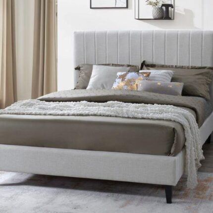 Cannes 2PCE Queen Upholstered Headboard and Bed Base Bundle | Beige Fabric | Shop Online or Instore | B2C Furniture