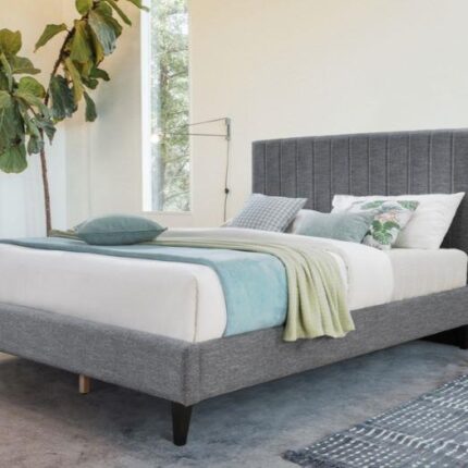 Cannes 2PCE Queen Upholstered Headboard and Bed Base Bundle | Charcoal Fabric | Shop Online or Instore | B2C Furniture