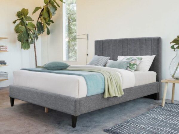 Cannes 2PCE Queen Upholstered Headboard and Bed Base Bundle | Charcoal Fabric | Shop Online or Instore | B2C Furniture