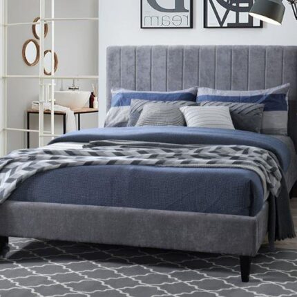 Cannes 2PCE Queen Upholstered Headboard and Bed Base Bundle | Grey Fabric | Shop Online or Instore | B2C Furniture