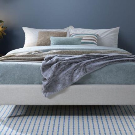 Cannes Double Upholstered Bed Base | Beige Fabric | Shop Online or Instore | B2C Furniture
