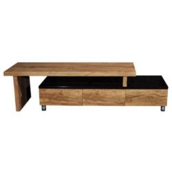 Charlene Extendable TV Stand Cabinet Entertainment Unit - High Gloss Black Body - Antique Oak Top and Drawers