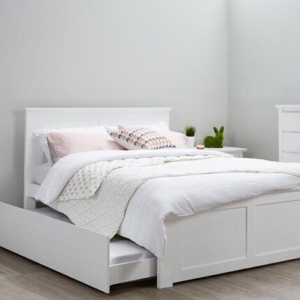 Coco Hardwood White Double Bed Frame with Trundle | Shop Online or Instore | B2C Furniture