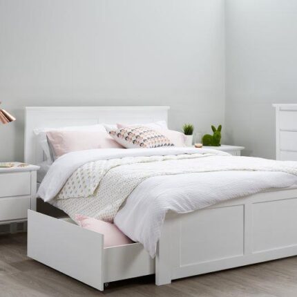 Coco Hardwood White Double Size Bed Frame with Storage | Shop Online or Instore | B2C Furniture