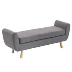 Connor Fabric Wing Long Ottoman Bench Foot Stool - Grey