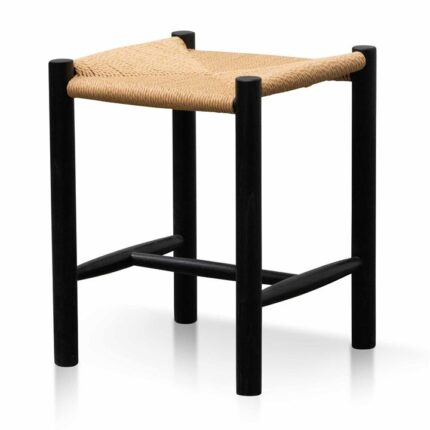 Erika Black Low Stool - Natural Seat by Interior Secrets - AfterPay Available