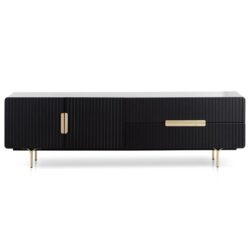 Erwin 1.8m Matte Black TV Entertainment Unit - Brass Legs and Handle by Interior Secrets - AfterPay Available
