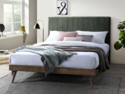 Franki 2PCE Queen Headboard and Bed Base Bundle | Walnut & Green Fabric | Shop Online or Instore | B2C Furniture