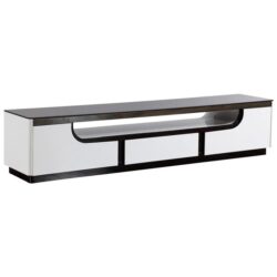 Gisella Luxury Lowline Tempered Glass Wooden TV Stand Entertainment Unit 200cm - Black & White