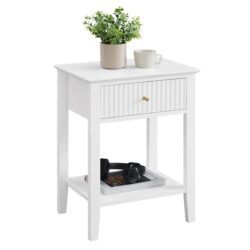 Issey Modern Wooden Bedside Nightstand Side Table Fluted 1-Drawer - White