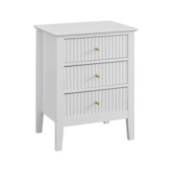 Issey Modern Wooden Bedside Nightstand Side Table Fluted 3-Drawers - White