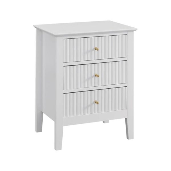 Issey Modern Wooden Bedside Nightstand Side Table Fluted 3-Drawers - White