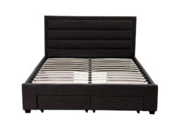 King Greta Fabric Bed Frame Base with Storage Drawer-Charcoal