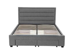 King Greta Fabric Bed Frame Base with Storage Drawer-Light Grey