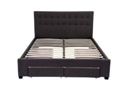 King Maria Fabric Bed Frame Base with Storage Drawer-Charcoal