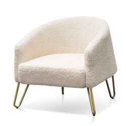 Lena Armchair - Ivory White Synthetic Wool with Golden Legs by Interior Secrets - AfterPay Available