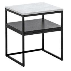 Leonardo Marble Open Shelf Bedside Nighstand Side Table W/ Metal Frame - White/Black