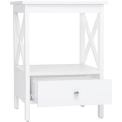 Lorena Open Shelf Low 1-Drawer Bedside Nightstand Side Table - White