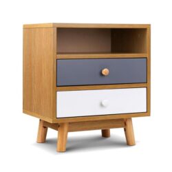 Modern Scandinavian Wooden NightStand Bedside Side Table With 2-Drawers