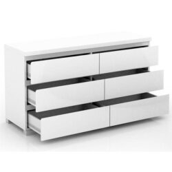 Porto Chest of 6-Drawer Lowboy Sideboard Storage Cabinet - High Gloss White