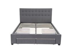 Queen Maria Fabric Bed Frame Base with Storage Drawer-Light Grey