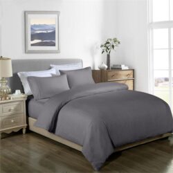 Royal Comfort 1000TC 3 Piece Striped Blended Bamboo Quilt Cover Set - Double - Charcoal