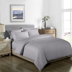 Royal Comfort 1000TC 3 Piece Striped Blended Bamboo Quilt Cover Set - King - Silver Grey