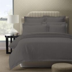 Royal Comfort 1200 Thread count Damask Stripe Cotton Blend Quilt Cover Sets Queen Charcoal Grey
