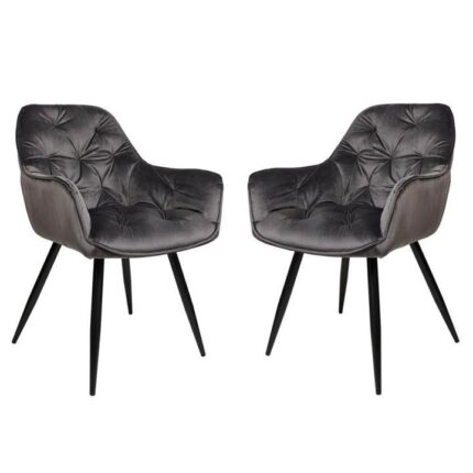 Set of 2 Alice Velvet Fabric Dining ArmChair - Grey