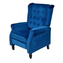 Velvet Accent Elegant Recliner Armchair High Wingback- Blue
