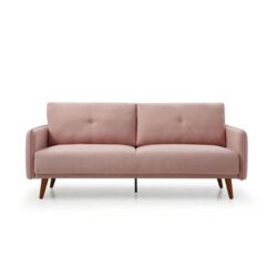 Venus 3-Seater Tufed Fabric Sofa Wooden Legs - Pink