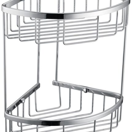 2-Tier Corner Bathroom Basket Shelf Rail Rack