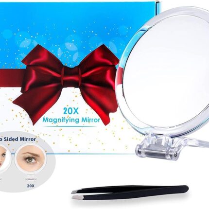 20X Magnifying Hand Mirror Two Sided Use for Makeup Application, Tweezing, and Blackhead/Blemish Removal (15 cm)