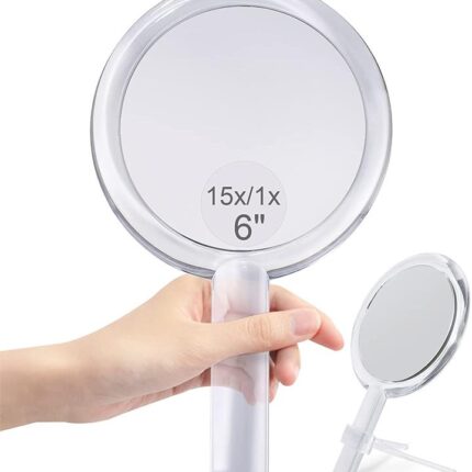 20X Magnifying Hand Mirror Two Sided Use for Makeup Application, Tweezing, and Blackhead/Blemish Removal (15 cm Silver)